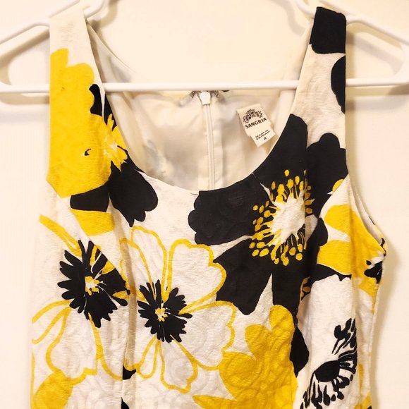 Sangria Black White and Yellow Floral Knee Length Dress Size 4 - Picture 3 of 9